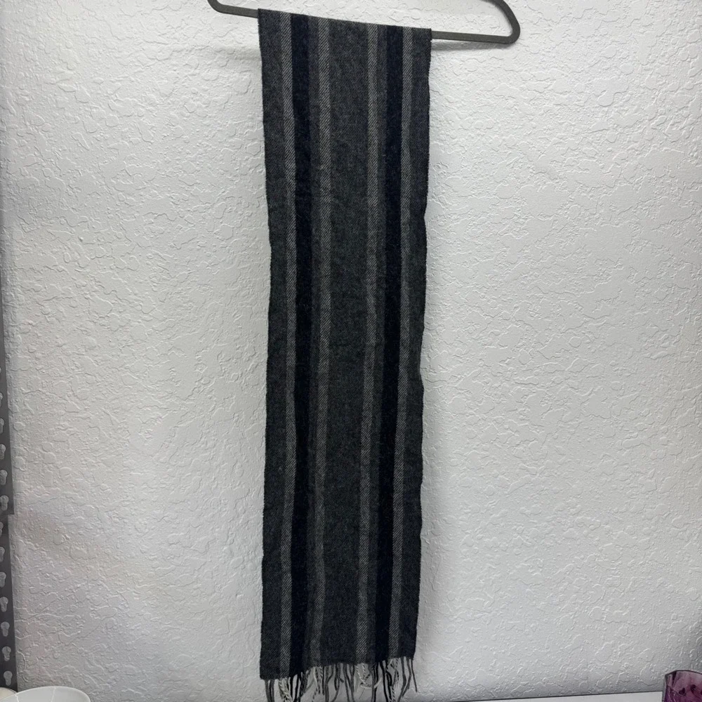 John Hanly Ireland‎ Lambswool Striped Scarf Fringe Minor Holes Cozy Winter